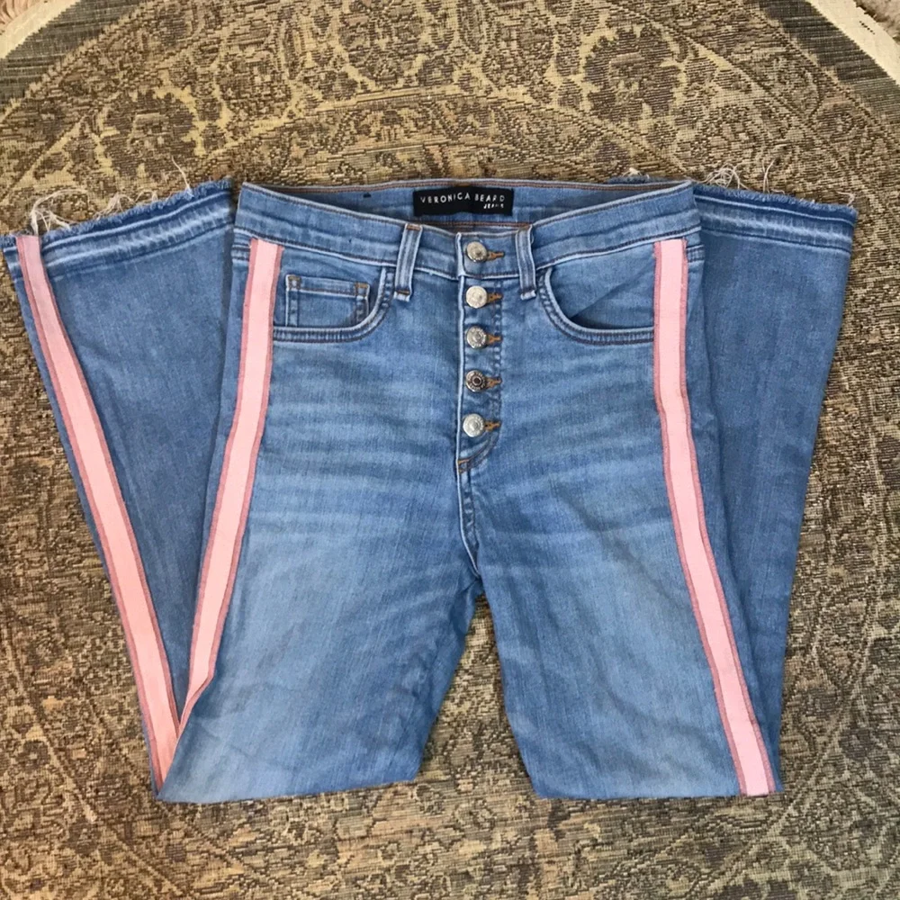 💙 Veronica Beard Carolyn 10” Baby Boot Pink Stripe Jeans - Picture 3 of 14